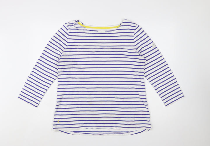 Joules Womens White Purple Striped Boat Neck 3/4 Sleeve Cotton T-Shirt UK 16
