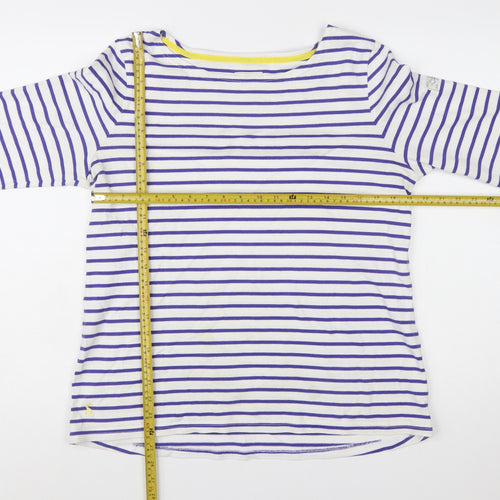 Joules Womens White Purple Striped Boat Neck 3/4 Sleeve Cotton T-Shirt UK 16