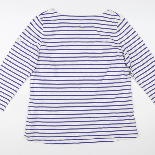 Joules Womens White Purple Striped Boat Neck 3/4 Sleeve Cotton T-Shirt UK 16
