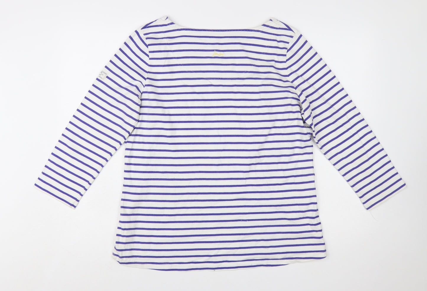 Joules Womens White Purple Striped Boat Neck 3/4 Sleeve Cotton T-Shirt UK 16
