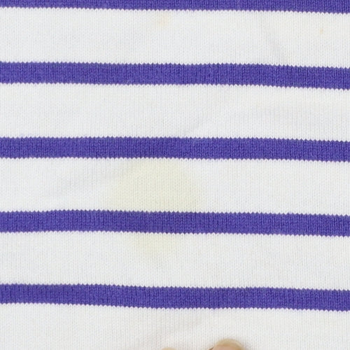 Joules Womens White Purple Striped Boat Neck 3/4 Sleeve Cotton T-Shirt UK 16