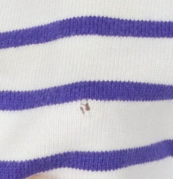 Joules Womens White Purple Striped Boat Neck 3/4 Sleeve Cotton T-Shirt UK 16