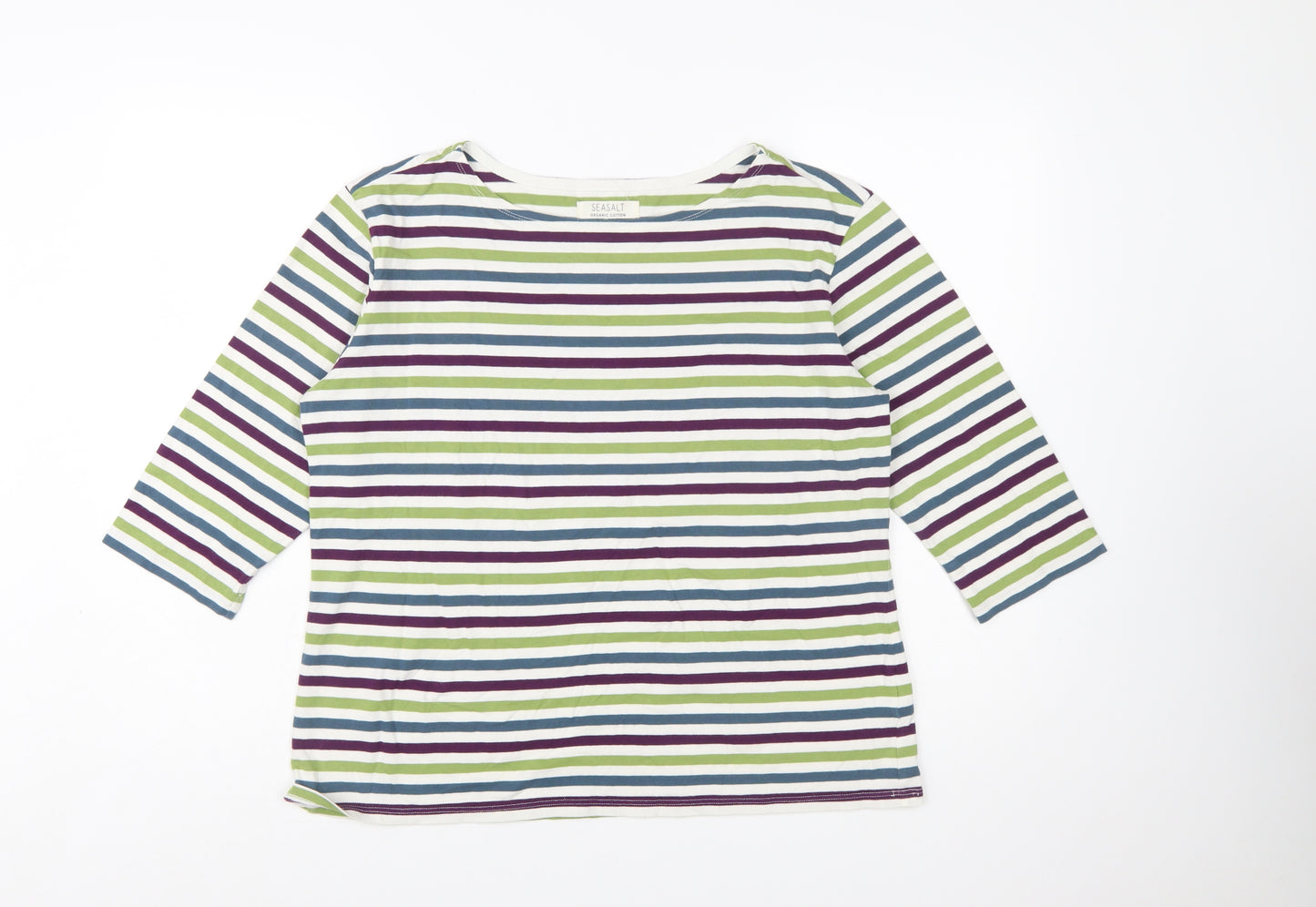 Seasalt Women’s Multicoloured Striped Sailor Top UK 16 3/4 Sleeve Cotton