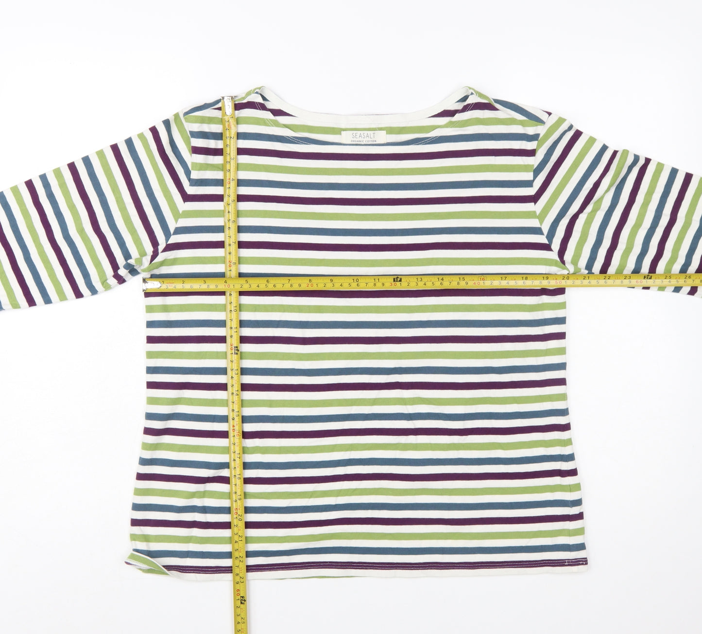 Seasalt Women’s Multicoloured Striped Sailor Top UK 16 3/4 Sleeve Cotton