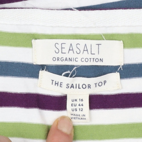 Seasalt Women’s Multicoloured Striped Sailor Top UK 16 3/4 Sleeve Cotton