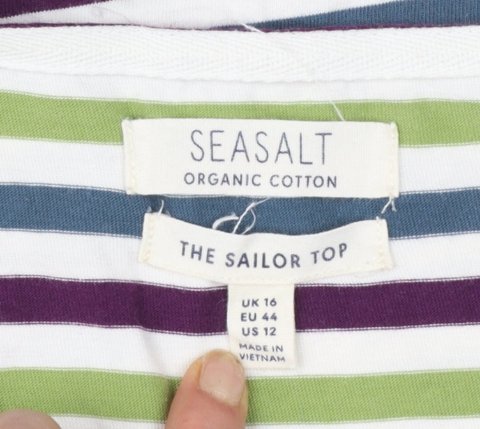 Seasalt Women’s Multicoloured Striped Sailor Top UK 16 3/4 Sleeve Cotton