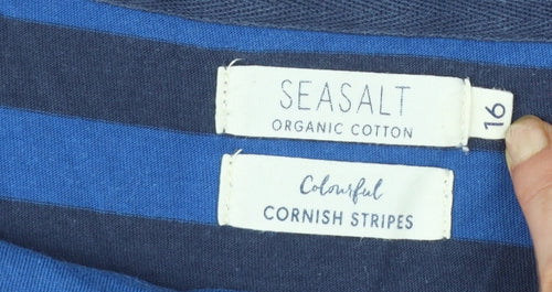 Seasalt Women’s Blue Striped 3/4 Sleeve Organic Cotton T-Shirt Size 16