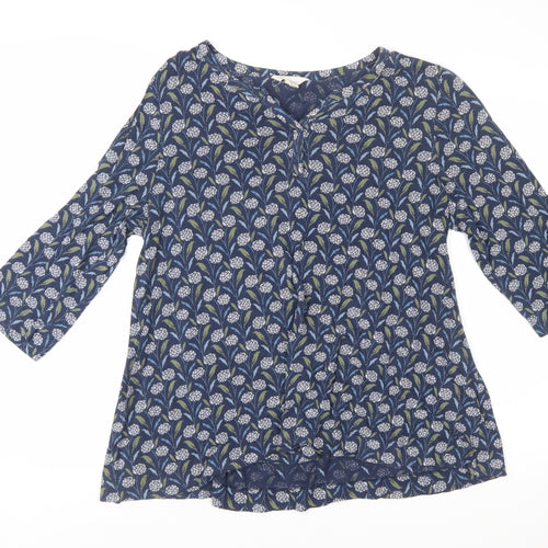 Seasalt Cornwall Women Blue Floral 3/4 Sleeve Tunic Top UK 16 Organic Cotton