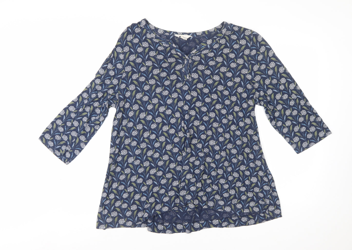 Seasalt Cornwall Women Blue Floral 3/4 Sleeve Tunic Top UK 16 Organic Cotton
