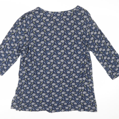 Seasalt Cornwall Women Blue Floral 3/4 Sleeve Tunic Top UK 16 Organic Cotton
