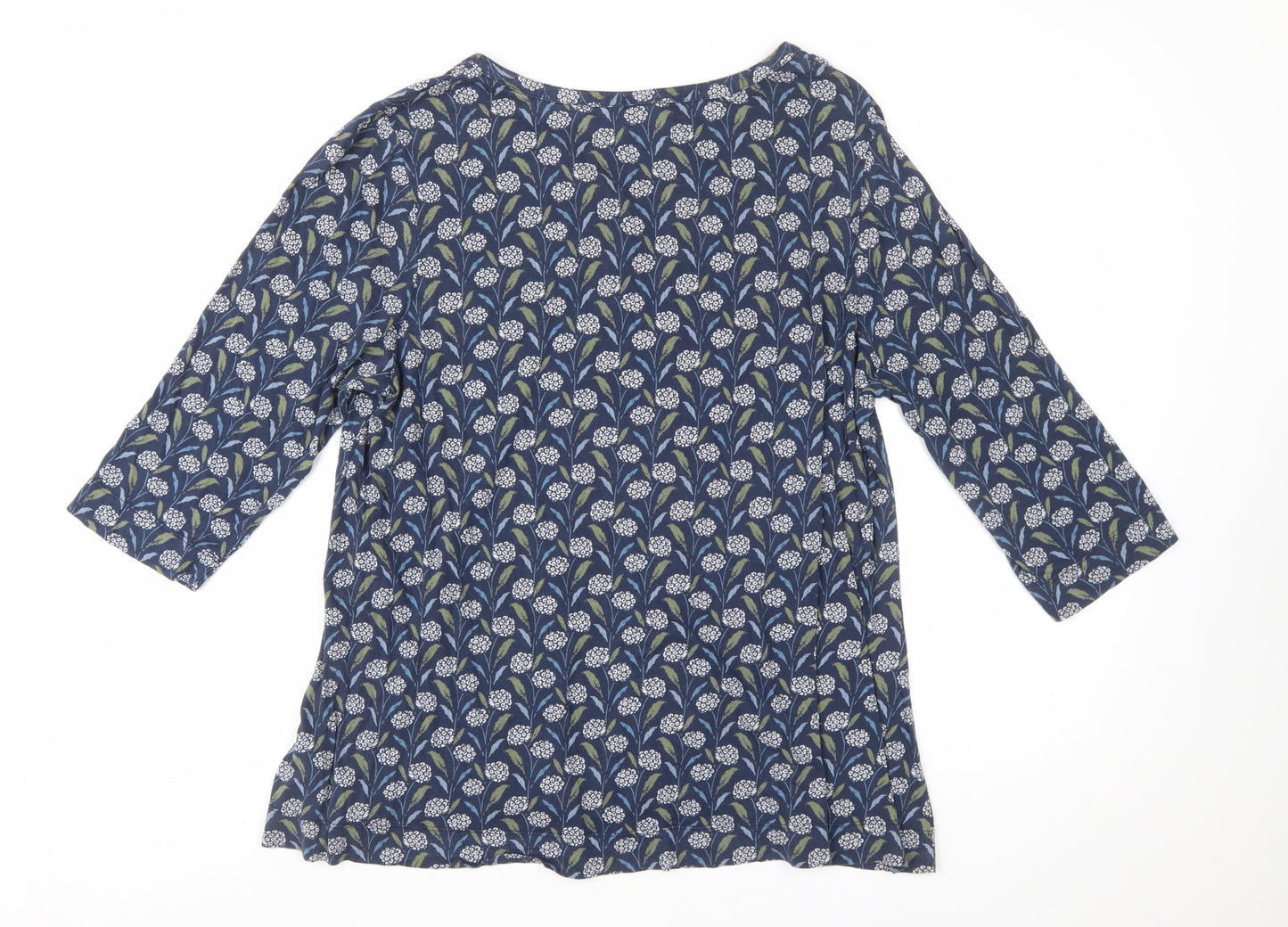 Seasalt Cornwall Women Blue Floral 3/4 Sleeve Tunic Top UK 16 Organic Cotton