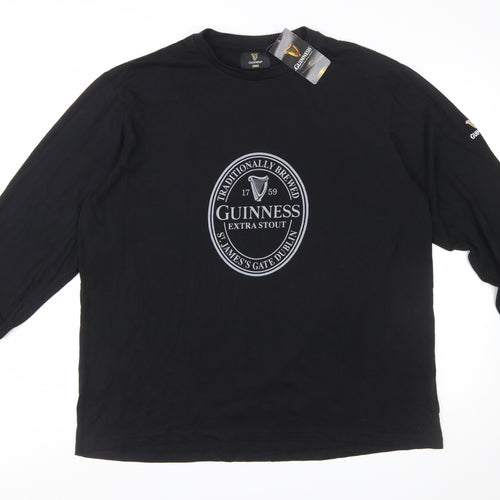 Guinness Men's Black Long Sleeve Cotton T-Shirt XL-2XL Beer Logo