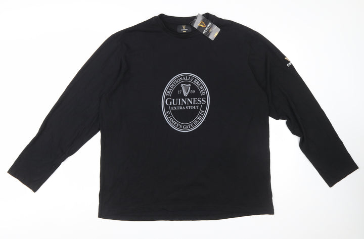Guinness Men's Black Long Sleeve Cotton T-Shirt XL-2XL Beer Logo