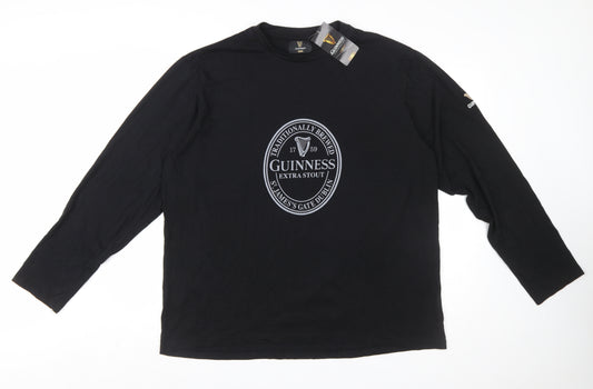 Guinness Men's Black Long Sleeve Cotton T-Shirt XL-2XL Beer Logo