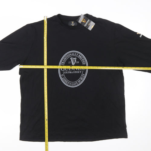 Guinness Men's Black Long Sleeve Cotton T-Shirt XL-2XL Beer Logo