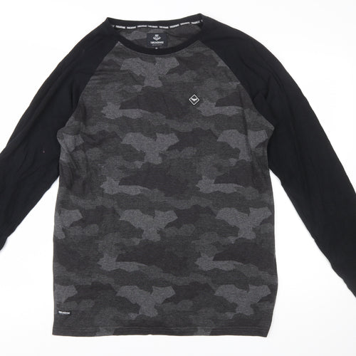 Threadbare Men's Grey Camouflage Long Sleeve Crew Neck T-Shirt XL