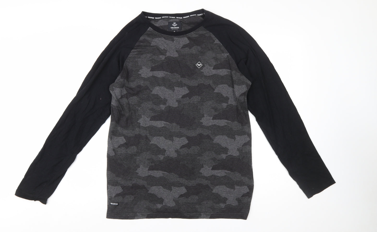 Threadbare Men's Grey Camouflage Long Sleeve Crew Neck T-Shirt XL