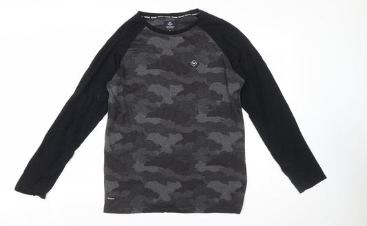 Threadbare Men's Grey Camouflage Long Sleeve Crew Neck T-Shirt XL