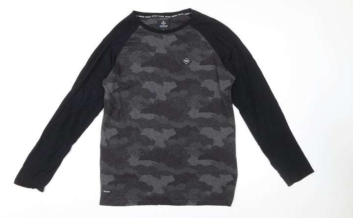 Threadbare Men's Grey Camouflage Long Sleeve Crew Neck T-Shirt XL