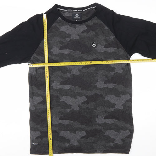 Threadbare Men's Grey Camouflage Long Sleeve Crew Neck T-Shirt XL