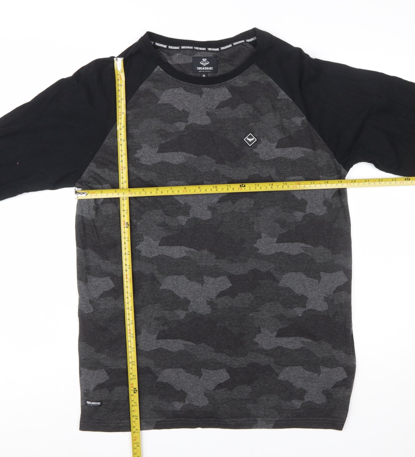 Threadbare Men's Grey Camouflage Long Sleeve Crew Neck T-Shirt XL