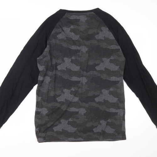 Threadbare Men's Grey Camouflage Long Sleeve Crew Neck T-Shirt XL