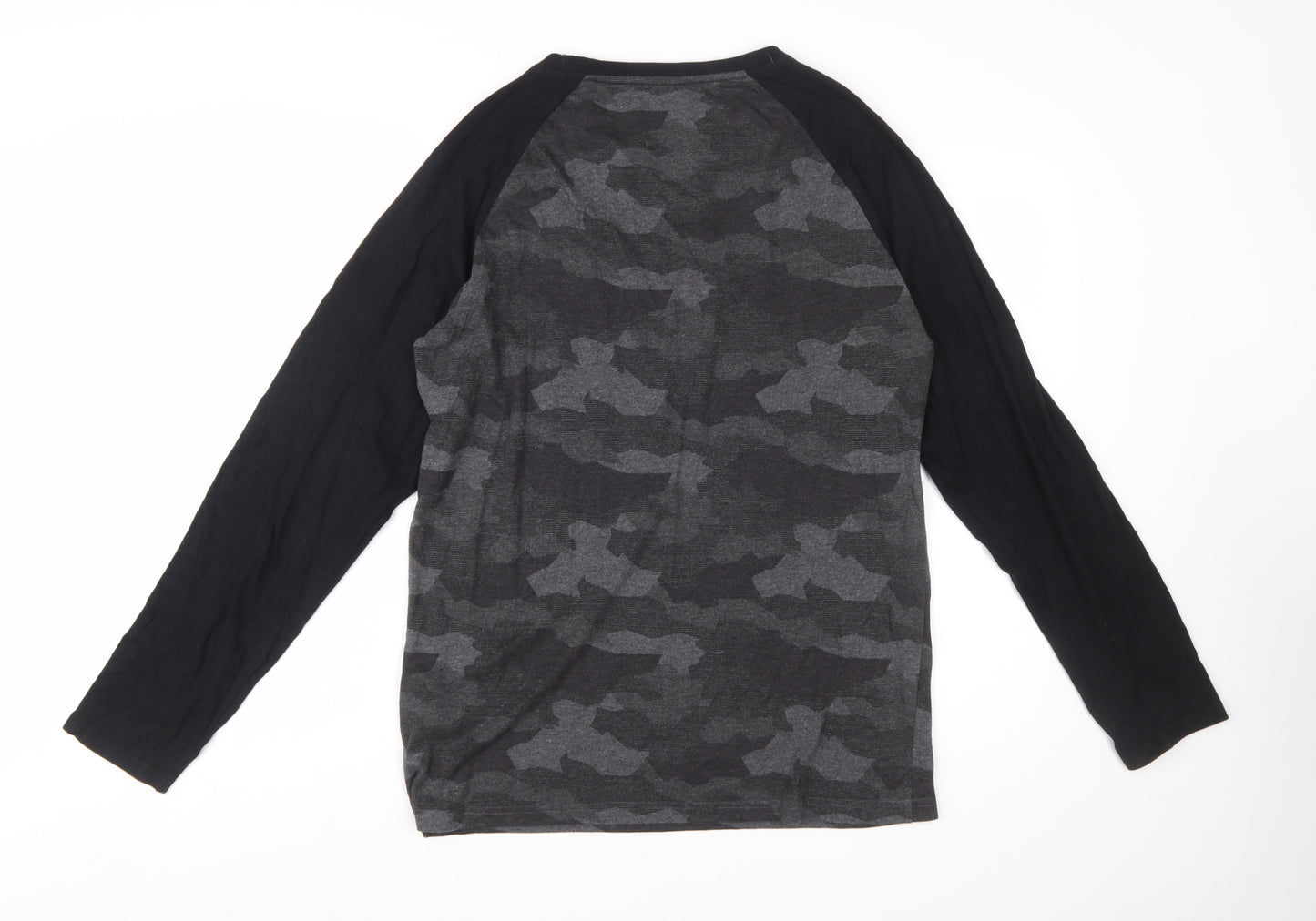 Threadbare Men's Grey Camouflage Long Sleeve Crew Neck T-Shirt XL