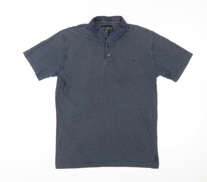 Billabong Men's Blue Striped Cotton Short Sleeve Polo Shirt Size M