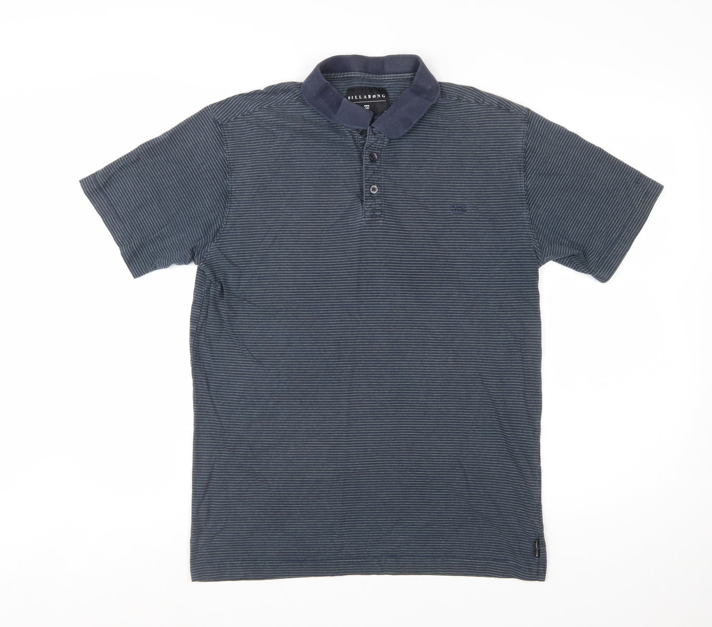 Billabong Men's Blue Striped Cotton Short Sleeve Polo Shirt Size M