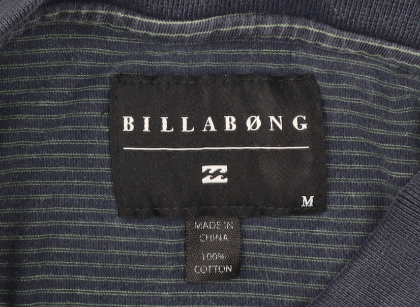Billabong Men's Blue Striped Cotton Short Sleeve Polo Shirt Size M