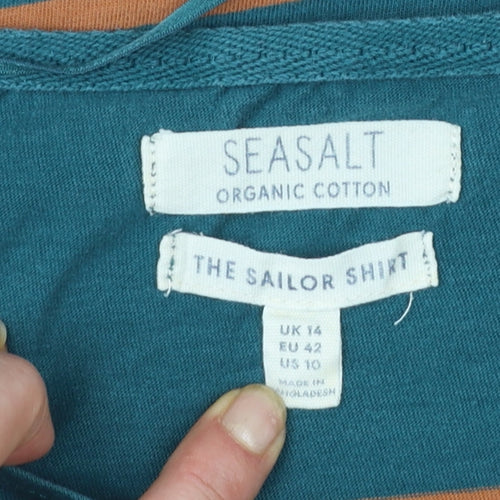 Seasalt Women's Blue Striped Organic Cotton Long Sleeve Sailor Shirt UK 14