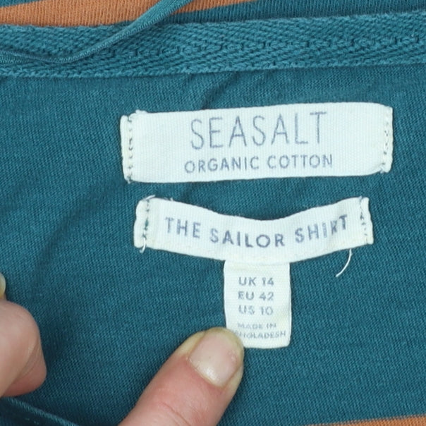 Seasalt Women's Blue Striped Organic Cotton Long Sleeve Sailor Shirt UK 14
