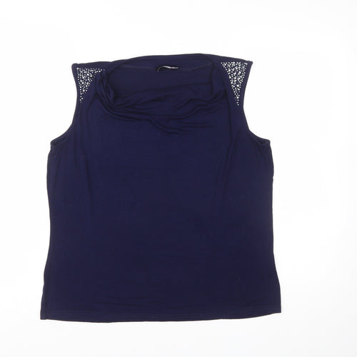 Klass Women's Blue Beaded Cowl Neck Sleeveless Camisole Top Size L