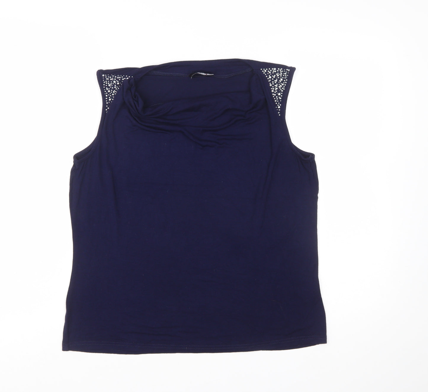 Klass Women's Blue Beaded Cowl Neck Sleeveless Camisole Top Size L