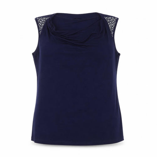 Klass Women's Blue Beaded Cowl Neck Sleeveless Camisole Top Size L