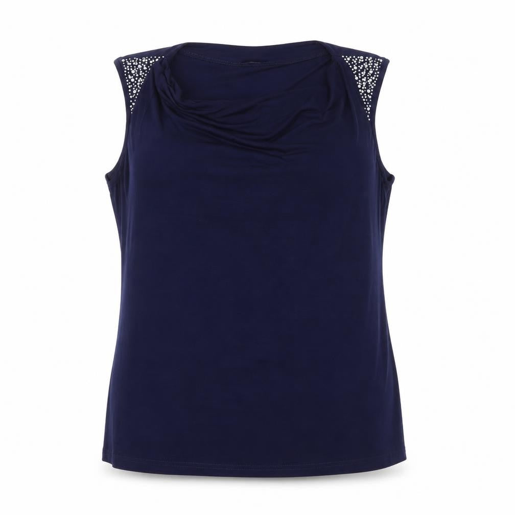 Klass Women's Blue Beaded Cowl Neck Sleeveless Camisole Top Size L
