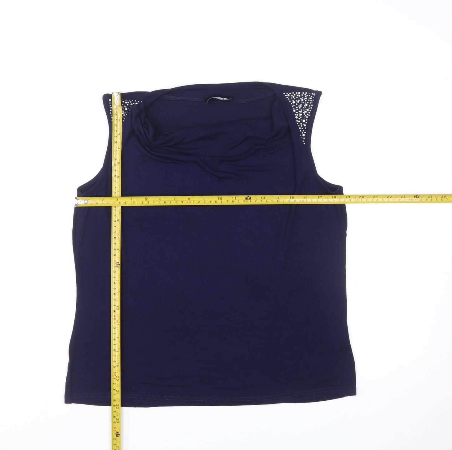 Klass Women's Blue Beaded Cowl Neck Sleeveless Camisole Top Size L