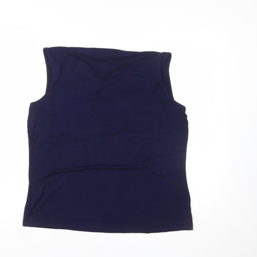 Klass Women's Blue Beaded Cowl Neck Sleeveless Camisole Top Size L