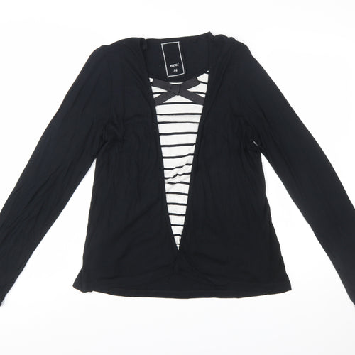 Next Women’s Black Striped Long Sleeve V-Neck Jersey Top Size 14