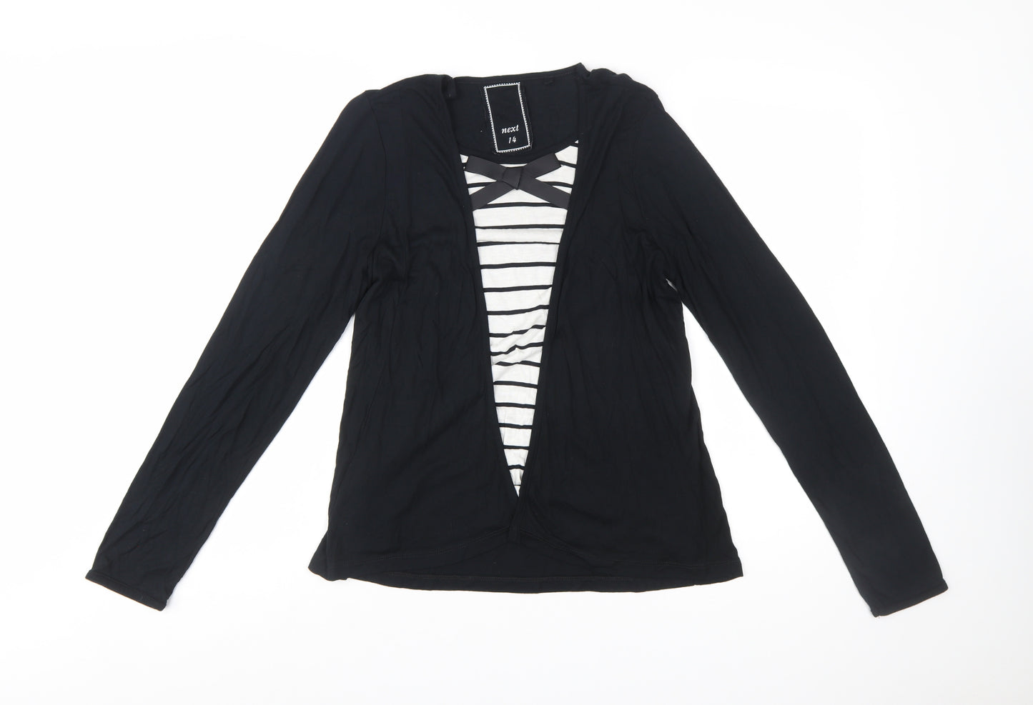 Next Women’s Black Striped Long Sleeve V-Neck Jersey Top Size 14