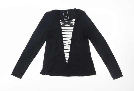 Next Women’s Black Striped Long Sleeve V-Neck Jersey Top Size 14