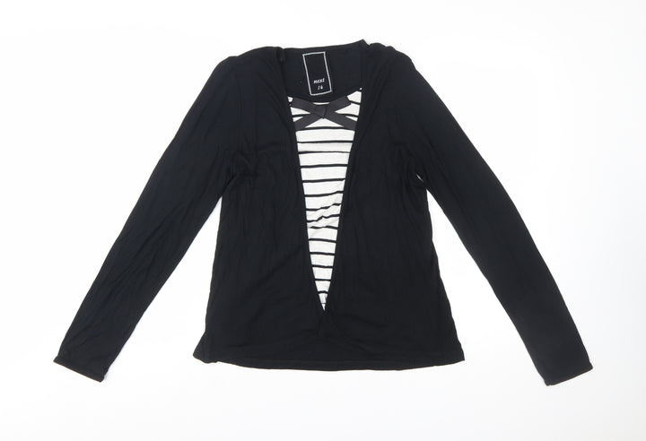 Next Women’s Black Striped Long Sleeve V-Neck Jersey Top Size 14