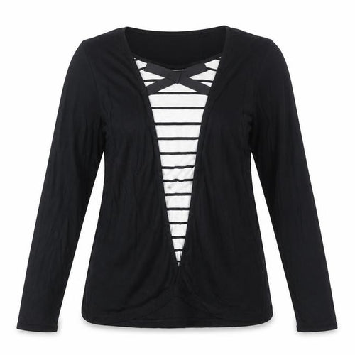 Next Women’s Black Striped Long Sleeve V-Neck Jersey Top Size 14