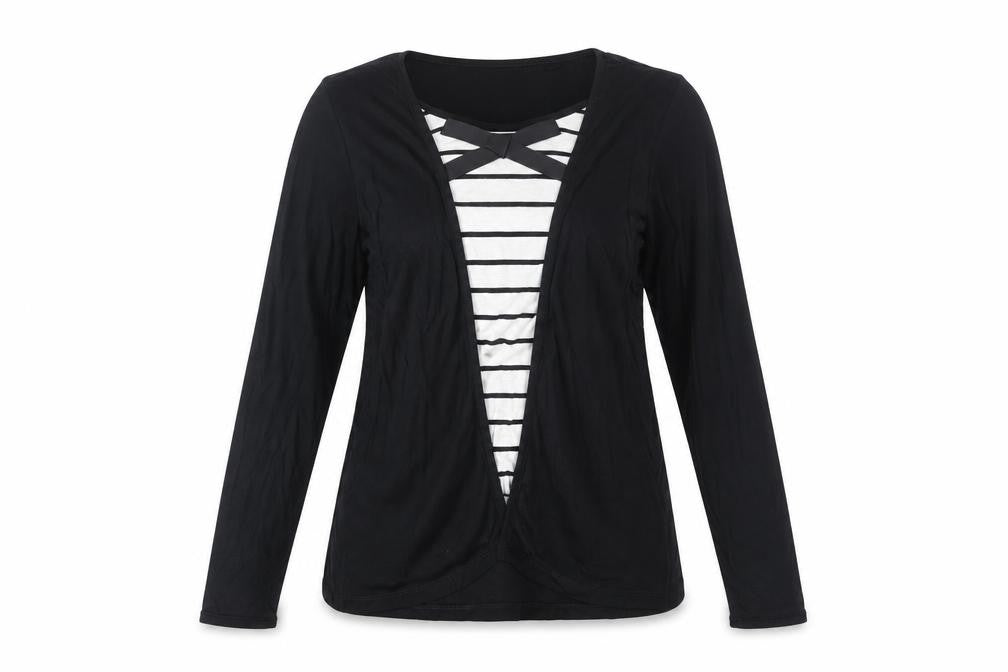 Next Women’s Black Striped Long Sleeve V-Neck Jersey Top Size 14