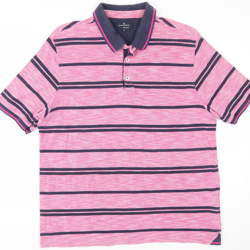 Marks and Spencer Blue Harbour Men's Pink Striped Polo Shirt XXL Regular Fit
