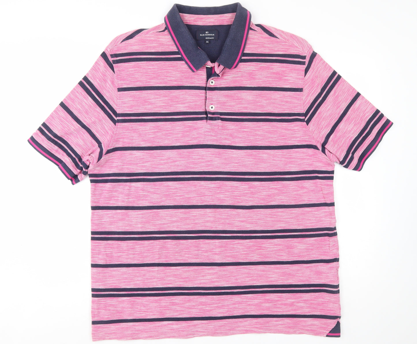 Marks and Spencer Blue Harbour Men's Pink Striped Polo Shirt XXL Regular Fit