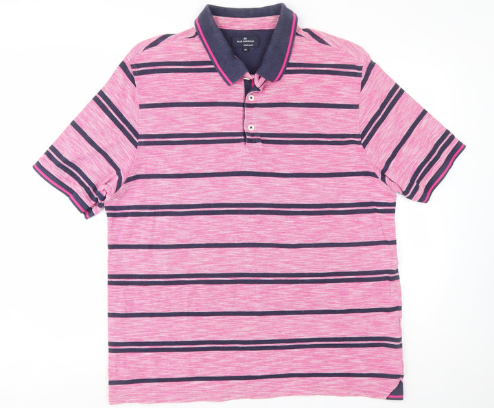 Marks and Spencer Blue Harbour Men's Pink Striped Polo Shirt XXL Regular Fit