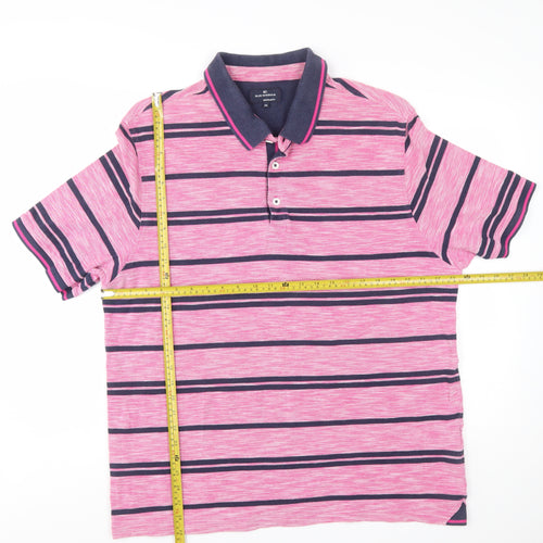 Marks and Spencer Blue Harbour Men's Pink Striped Polo Shirt XXL Regular Fit