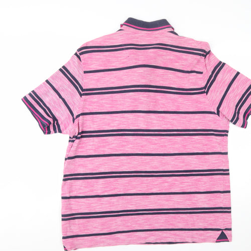 Marks and Spencer Blue Harbour Men's Pink Striped Polo Shirt XXL Regular Fit