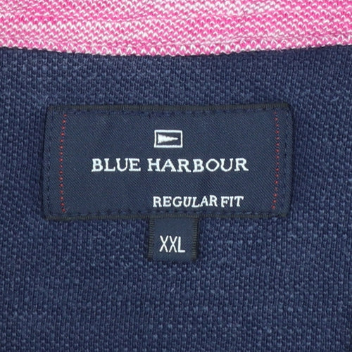 Marks and Spencer Blue Harbour Men's Pink Striped Polo Shirt XXL Regular Fit
